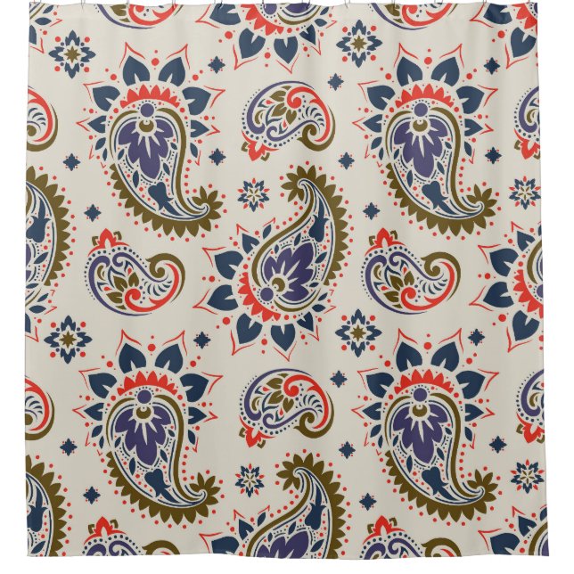 Rideaux De Douche Design motif paisley classique et transparent. (Devant)