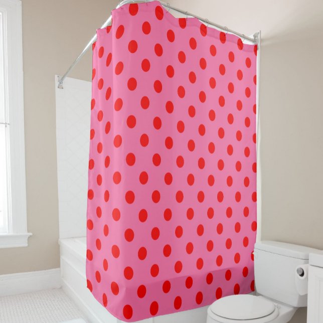 Rideaux De Douche Design Pois rouge sur rose (Créateur téléchargé)