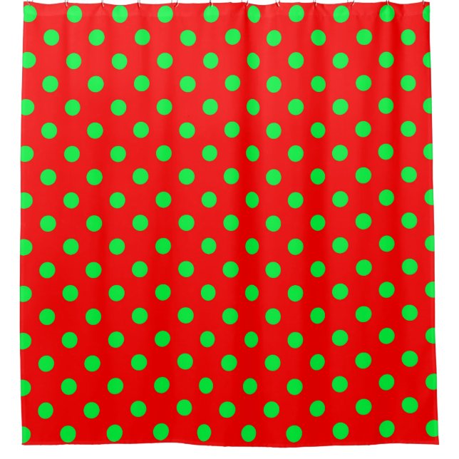 Rideaux De Douche Design Pois vert Arrière - plan rouge (Devant)