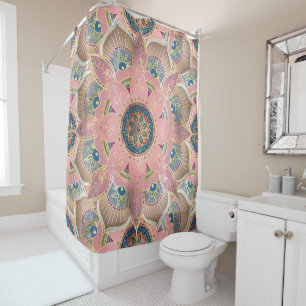 Rideaux De Douche Design tendance métal or et rose Mandala