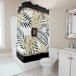 Rideaux De Douche Design Tropical Gold et Black Palm Leaf