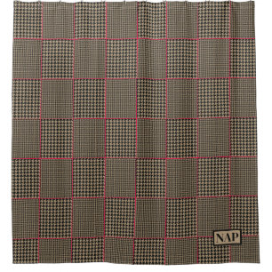 Rideaux De Douche Designer Houndstooth Black Taupe Hot Pink Check