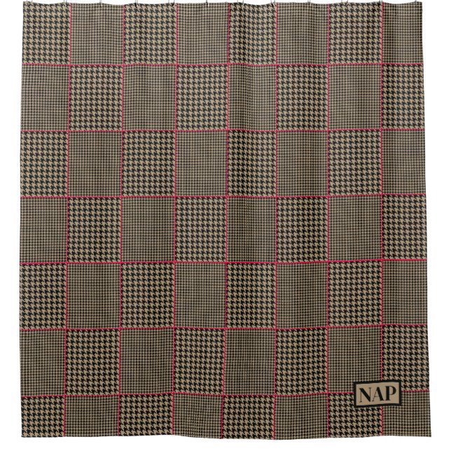 Rideaux De Douche Designer Houndstooth Black Taupe Hot Pink Check (Devant)