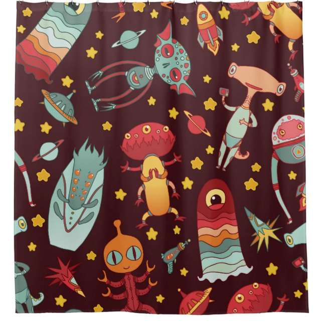 Rideaux De Douche Dessin Alien : Espace Vintage (Devant)