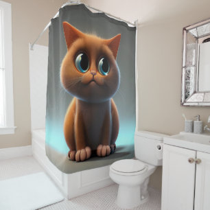 Rideaux De Douche dessin animé illustration d'un chat mignon