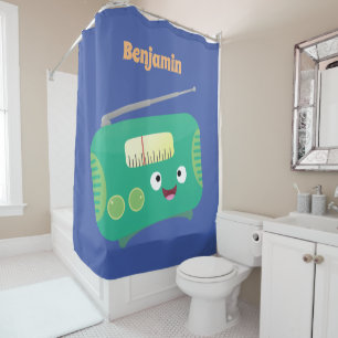 Rideaux De Douche Dessin animé radio rétro drôle mignon heureux