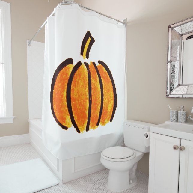 Rideaux De Douche Dessin au crayon Citrouille d'Halloween, Citrouill (En situation)