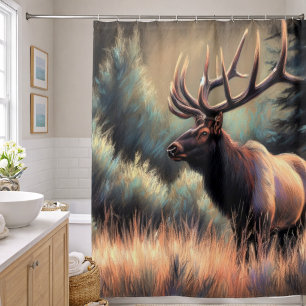 Rideaux De Douche Dessin au pastel dur, peinture d'un élan