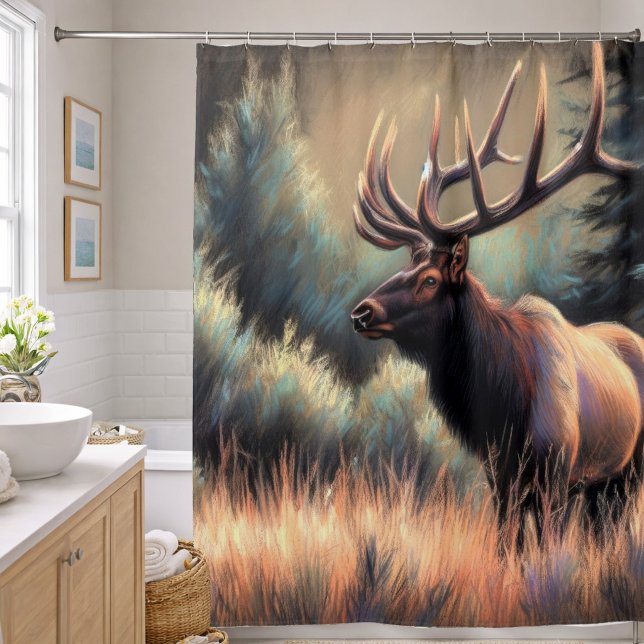Rideaux De Douche Dessin au pastel dur, peinture d'un élan (Créateur téléchargé)