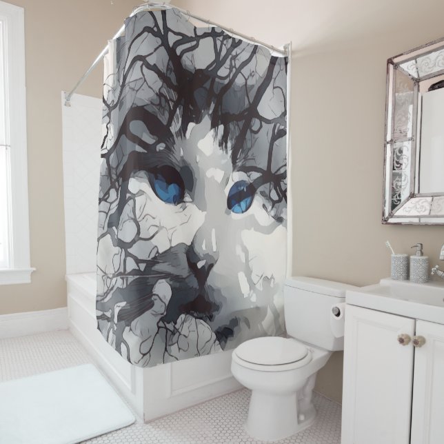 Rideaux De Douche dessin de chat (En situation)