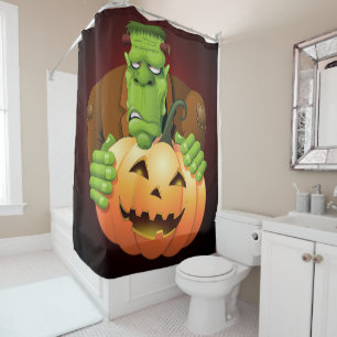 Rideaux De Douche Dessin de Frankenstein Monster avec Citrouille
