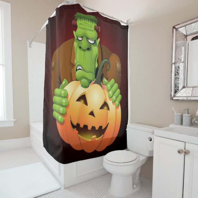 Rideaux De Douche Dessin de Frankenstein Monster avec Citrouille (En situation)
