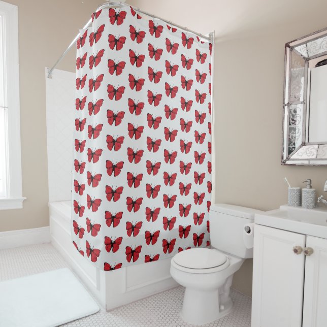 Rideaux De Douche Dessin de papillon rouge (En situation)