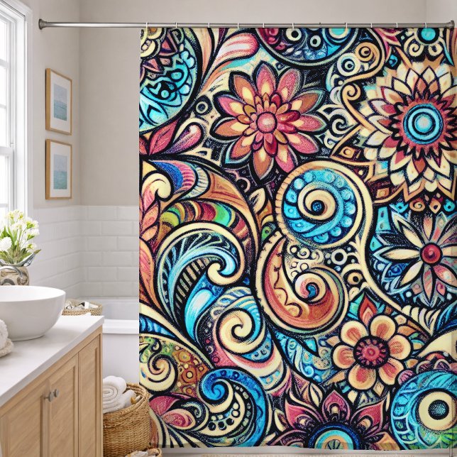 Rideaux De Douche Dessin pastel design complexe bohème (Créateur téléchargé)