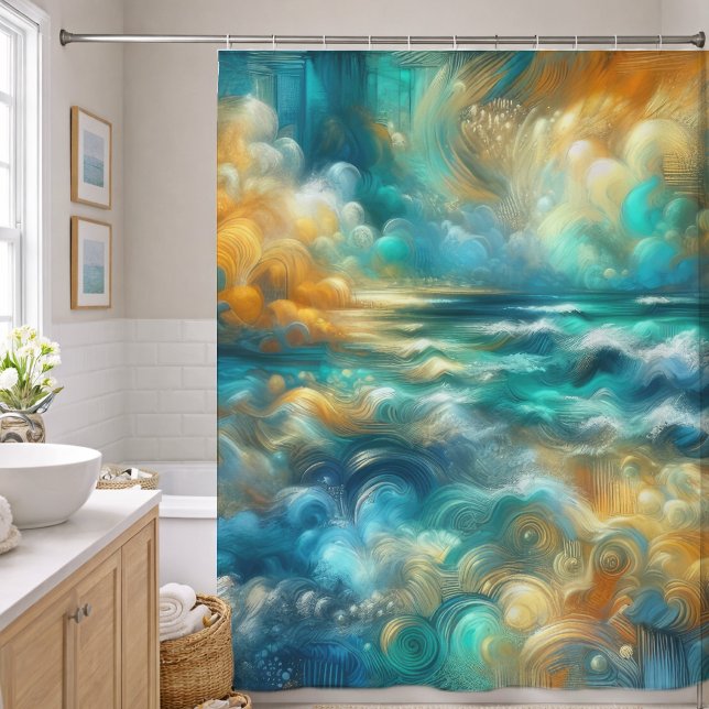 Rideaux De Douche Dessin pastel dur océan abstrait (Créateur téléchargé)