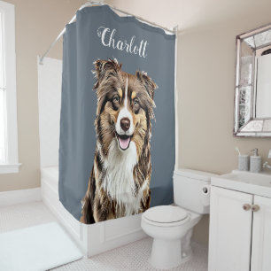Rideaux De Douche Dessin personnalisé Collie Chien personnalisé