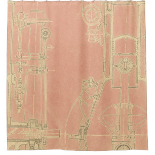 Rideaux De Douche Dessin schématique Ancien plan couleurs rustiques 