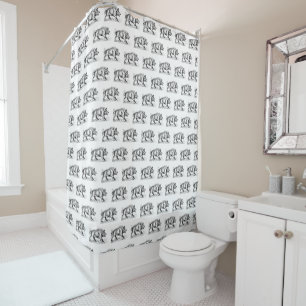 Rideaux De Douche Dessin vintage de sanglier en noir et blanc #2