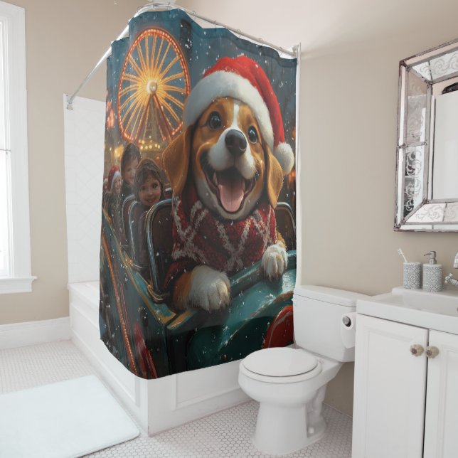 Rideaux De Douche Dessous de verre à rouleaux de chien beagle Noël (En situation)