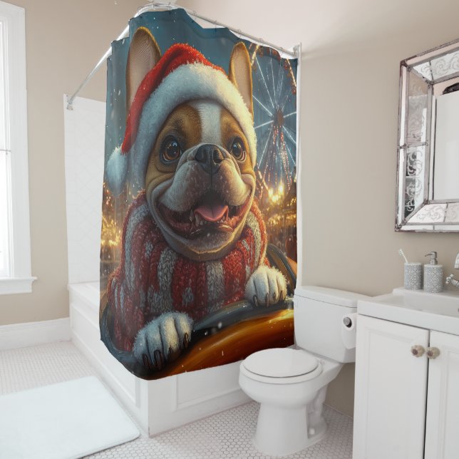 Rideaux De Douche Dessous de verre à rouleaux de chien de boîte Noël (En situation)