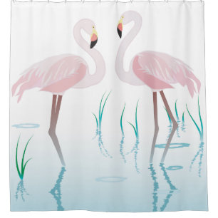 Rideaux De Douche Deux Flamants roses roses rétro à Pond