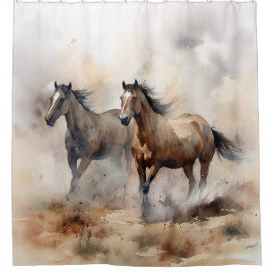 Rideaux De Douche « Deux mustangs sauvages » Aquarelle occidentale p
