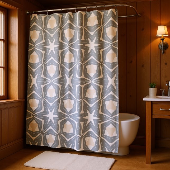 Rideaux De Douche Deux tons beige et gris Étoiles et Formes (A timeless addition to any home. Grey and beige fits in anywhere and the pattern too)