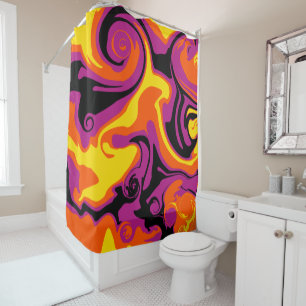 Rideaux De Douche Déversement - orange, noir, rose et jaune