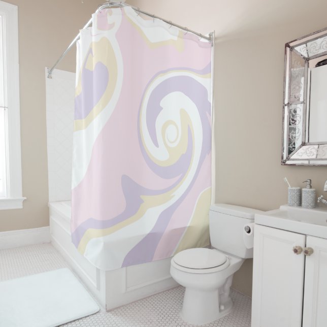 Rideaux De Douche Déversement - rose pastel, jaune et violet (En situation)