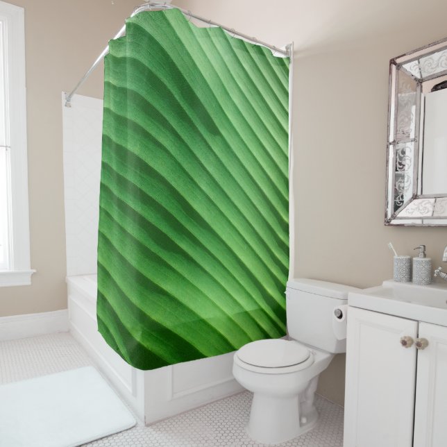 Rideaux De Douche Diagonale verte feuille (En situation)