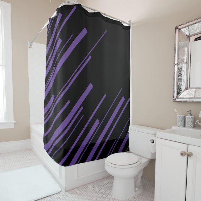 Rideaux De Douche Diagonales en violet et noir (En situation)