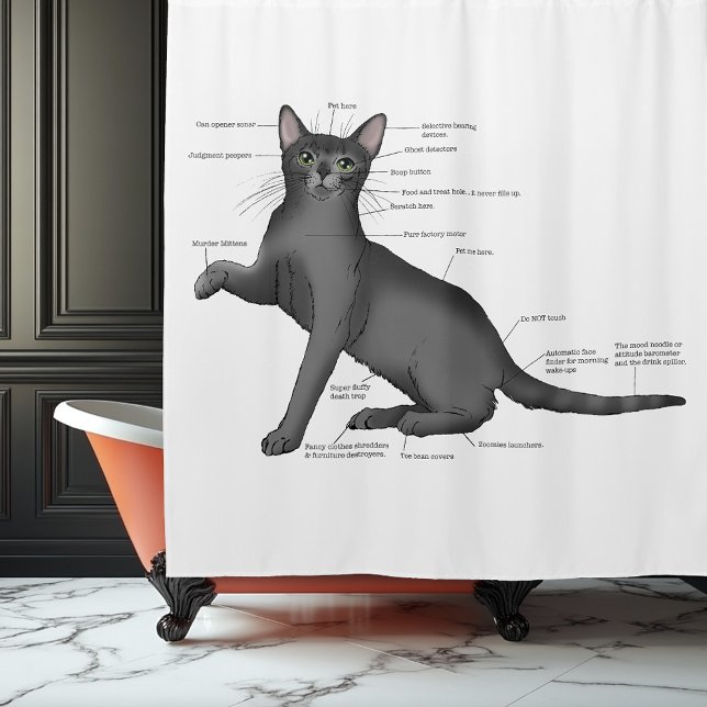 Rideaux De Douche Diagramme d'anatomie de chat drôle humour nerd (Créateur téléchargé)