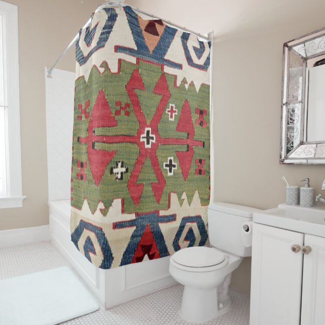 Rideaux De Douche Diamant Arrow Konya Blue Green Cowboy  (En situation)