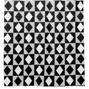 Rideaux De Douche Diamant Rhombus blanc noir