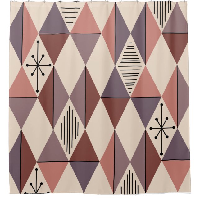 Rideaux De Douche Diamants d'art de l'âge atomique Mauve Saumon rose (Devant)