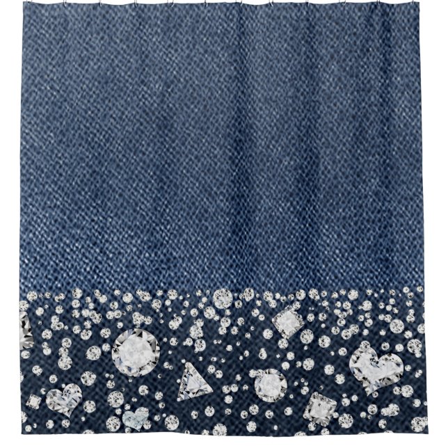 Rideaux De Douche Diamants de denim de bleu jeans Glam tendance Blin (Devant)