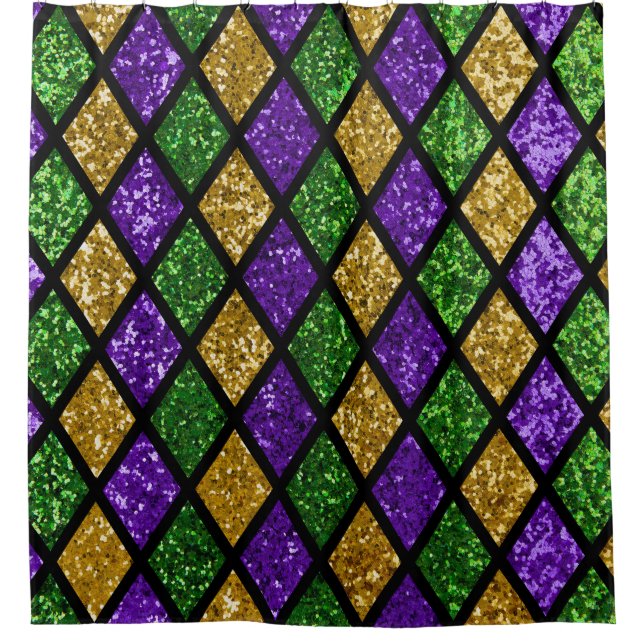 Rideaux De Douche Diamants de paillettes scintillants, arrière - pla (Devant)