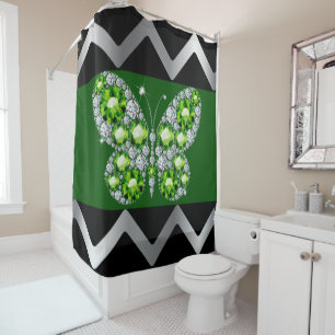 Rideaux De Douche Diamants d'émeraude Rhinestones Papillon