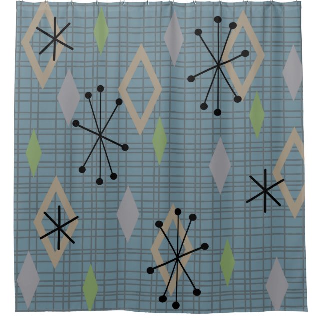 Rideaux De Douche Diamants modernes du milieu du siècle Ardoise gris (Devant)