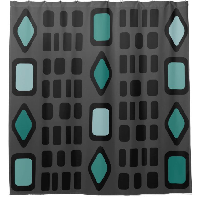Rideaux De Douche Diamants rétro Rectangles Turquoise noir (Devant)