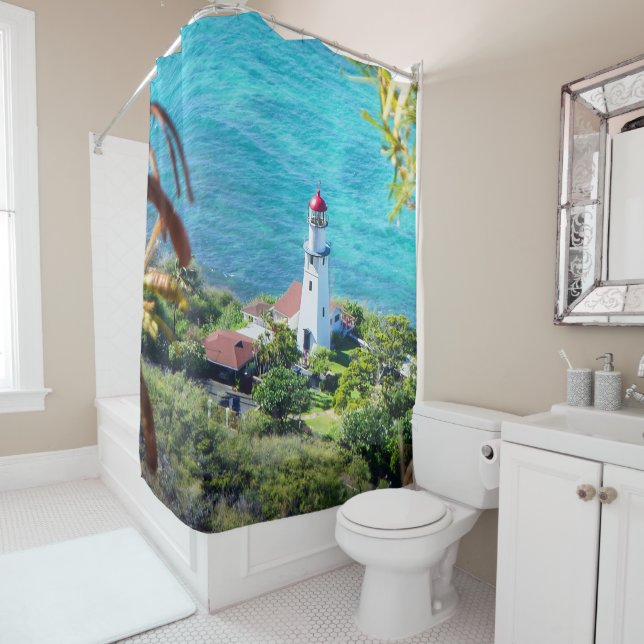 Rideaux De Douche Diamondhead Lighthouse Oahu Hawaii (En situation)