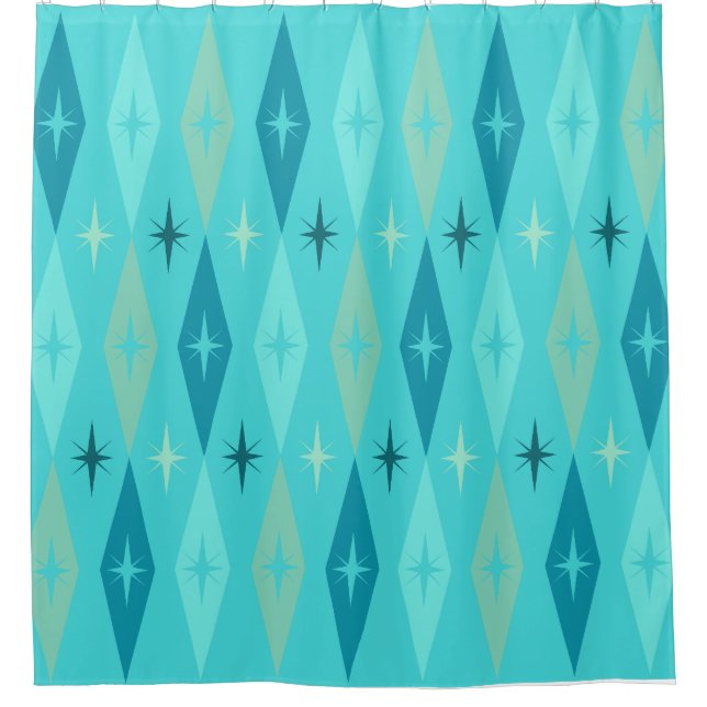 Rideaux De Douche Diamonds Stars Turquoise de 1950 atomique (Devant)