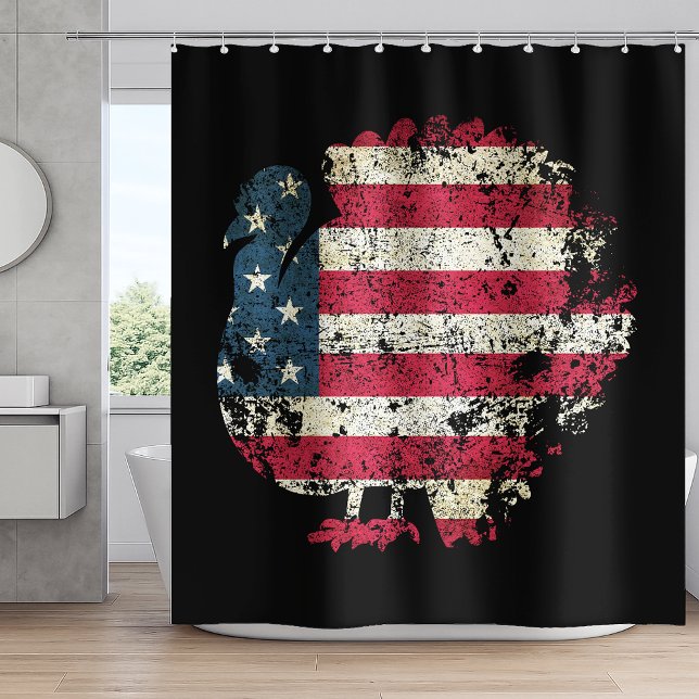 Rideaux De Douche Dinde de Thanksgiving avec drapeau américain (Créateur téléchargé)