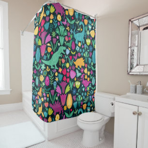 Rideaux De Douche Dinosaure Floral Folk Silhouettes Belles Filles