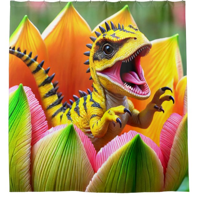 Rideaux De Douche Dinosaure Jaune Bébé (Devant)