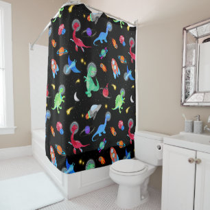 Rideaux De Douche Dinosaures astronautes à l'aquarelle dans l'espace