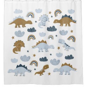 Rideaux De Douche dinosaures scandinaves, étoiles, arc-en-ciel illus