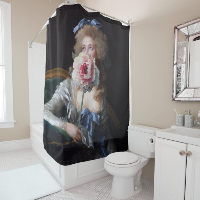 Rideaux De Douche Discrète avec pivoine rose (En situation)
