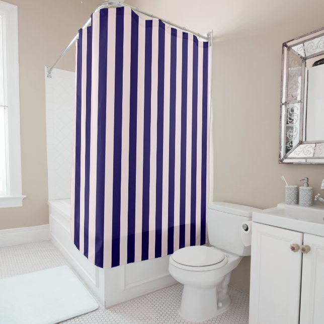 Rideaux De Douche DIY Couleurs Rayure verticale NL #0 Bleu foncé Ros (En situation)