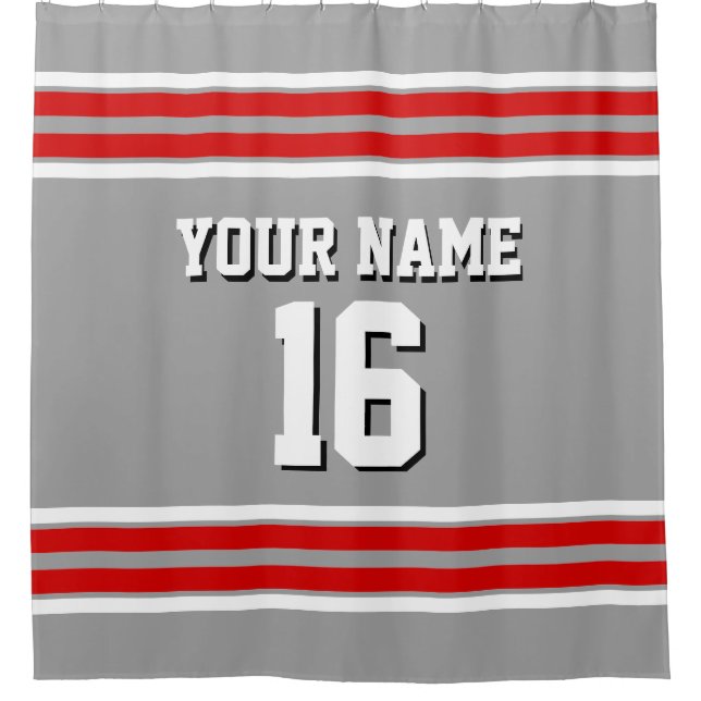 Rideaux De Douche Dk Grey avec Red White Stripes Sports Jersey (Devant)